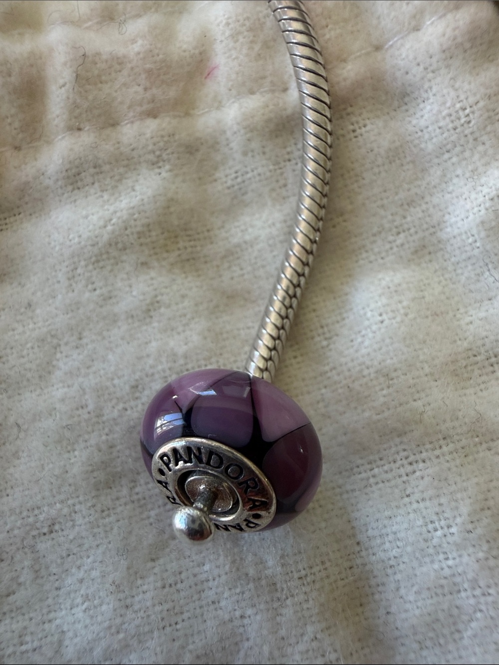Pandora Purple Swirl Murano Glass Charm Bead
